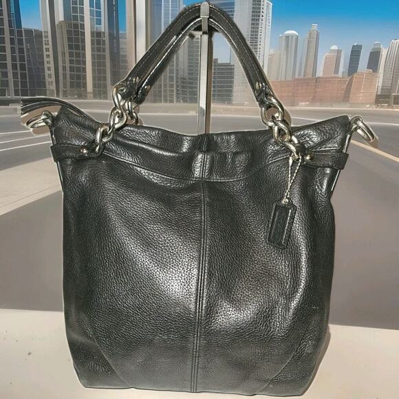 Coach Brooke Bag Purse Satchel Black Pebbled Leather Silver Chain F17165 *Read - Picture 2 of 14